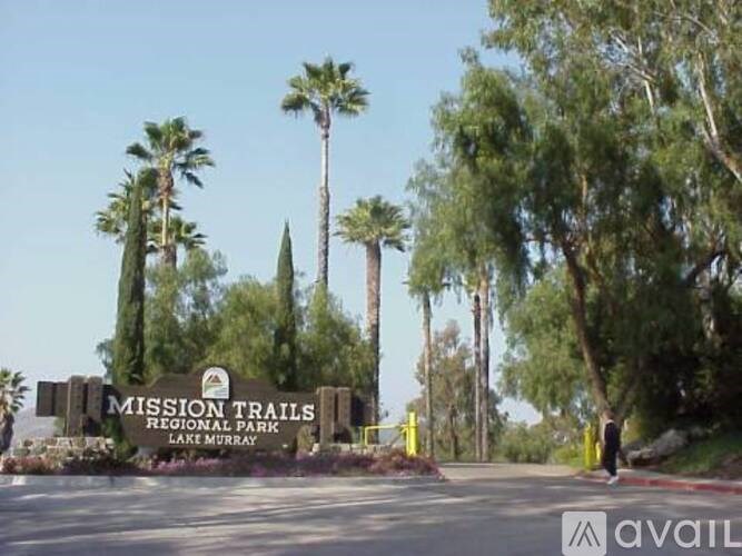 The image shows the entrance to Mission Trails Regional Park in Lake Murray.
