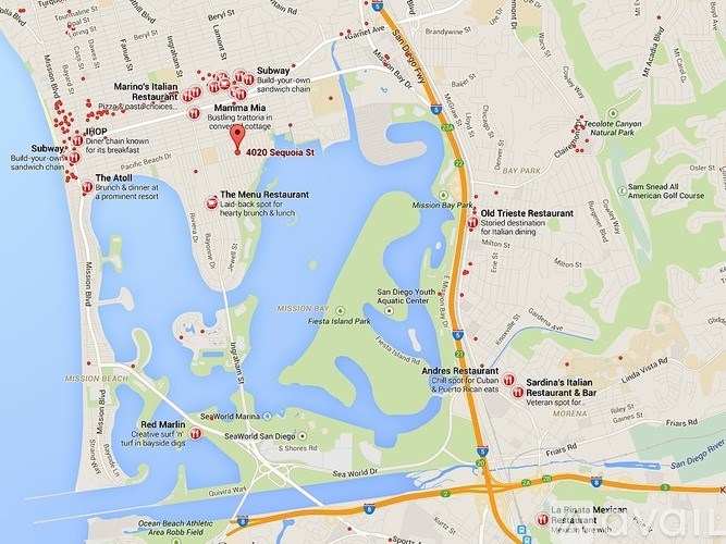 A map of a city with various landmarks and streets labeled.