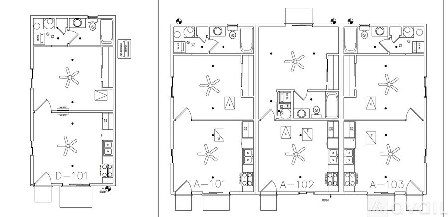 A floor plan of a building with rooms labeled A, B, and C.