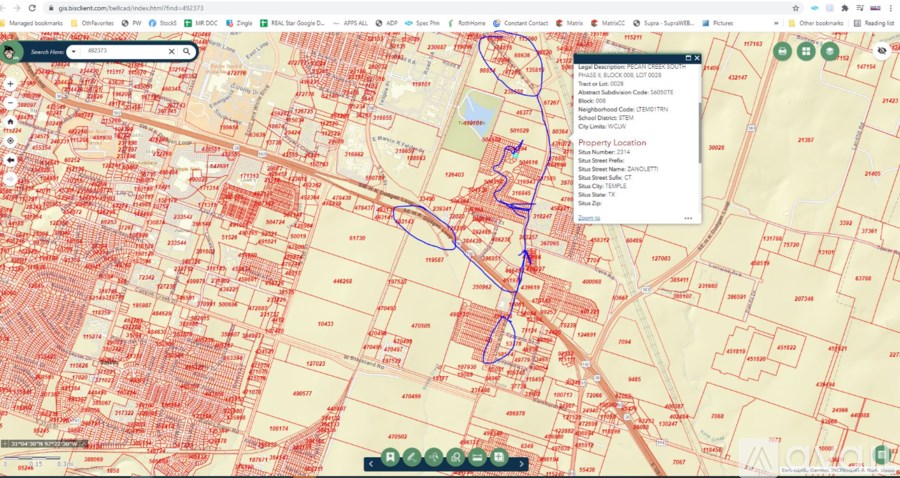 A map with a blue line and a pop-up window with text.