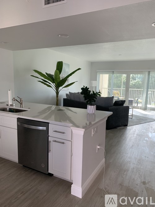 A kitchen with white cabinets and a black dishwasher.
