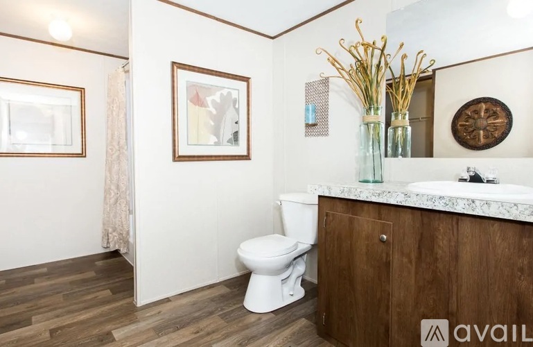 A bathroom with a toilet, a sink, and a mirror.