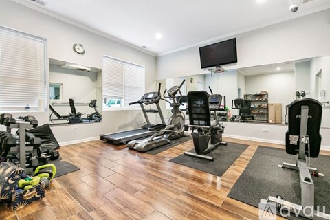 A well-equipped home gym with a variety of exercise machines.