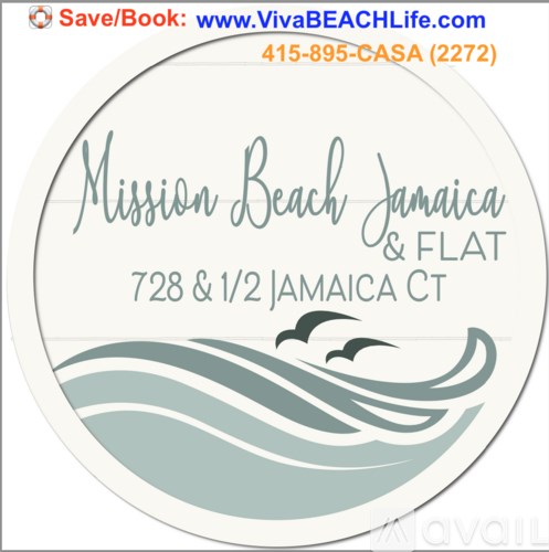A circular logo for Mission Beach Jamaica & Flat 728 & 1/2 Jamaica CT.