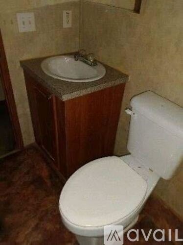 A white toilet sits next to a sink in a bathroom.