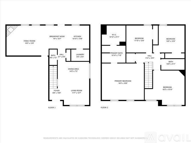 A floor plan of a two-story house with labeled rooms and dimensions.