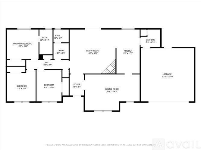 A floor plan of a house with labeled rooms and their dimensions.