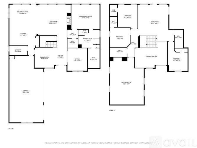 A floor plan of a building with rooms labeled, such as "OFFICE 1" and "OFFICE 2".