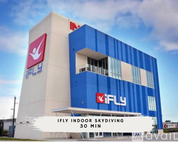 A large building with a logo on it that says "IFLY".