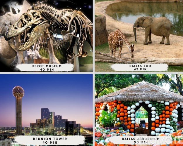 A collage of four images, each depicting a different landmark or attraction, with the name and estimated visiting time for each listed below.