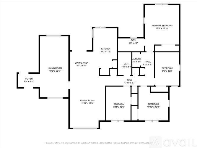 A floor plan of a house with labeled rooms and their dimensions.
