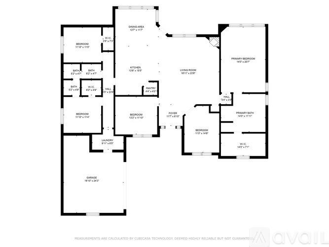 A floor plan of an apartment complex with various rooms and measurements.