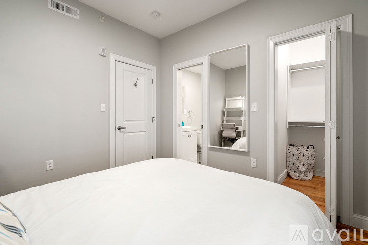 A modern kitchen with white cabinets and stainless steel appliances.