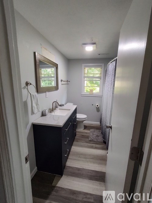 A bathroom with a sink, mirror, and toilet.