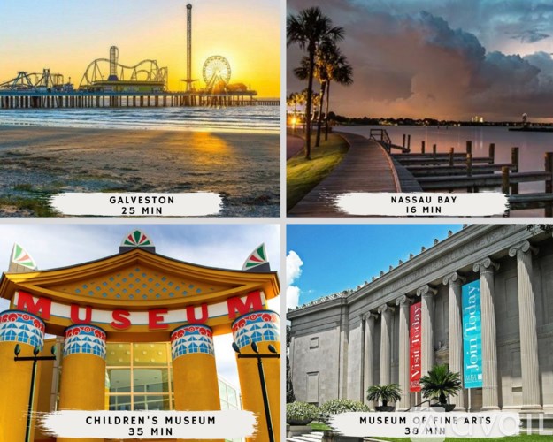 A collage of four images showing different landmarks with their respective visiting times.