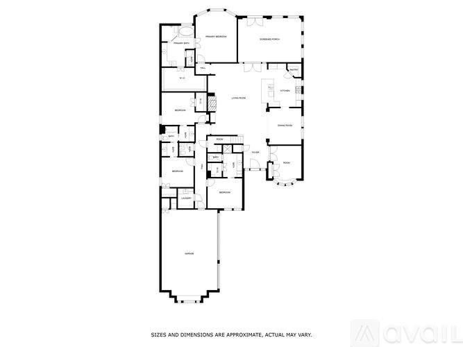 A floor plan of an apartment complex with various rooms and dimensions.