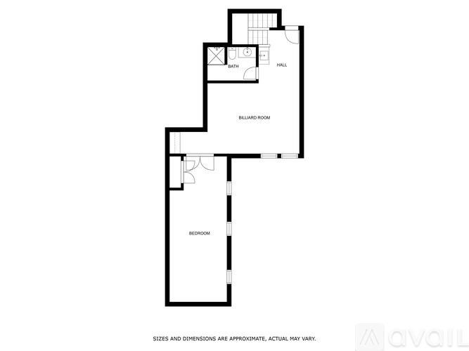 A floor plan of a house with a living room, dining room, and two bedrooms.