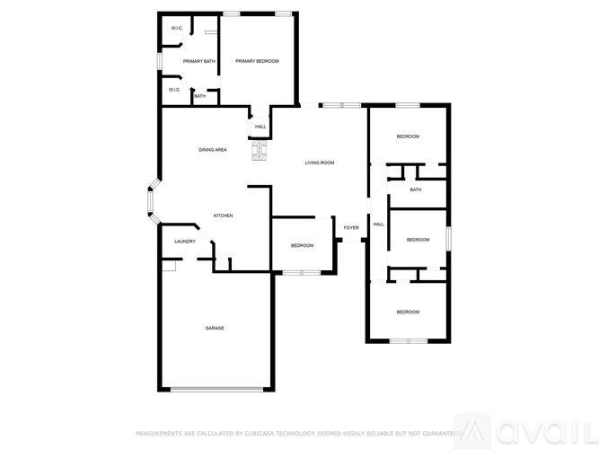 A floor plan of a house with labeled rooms such as "Kitchen", "Living Room", and "Bedroom".