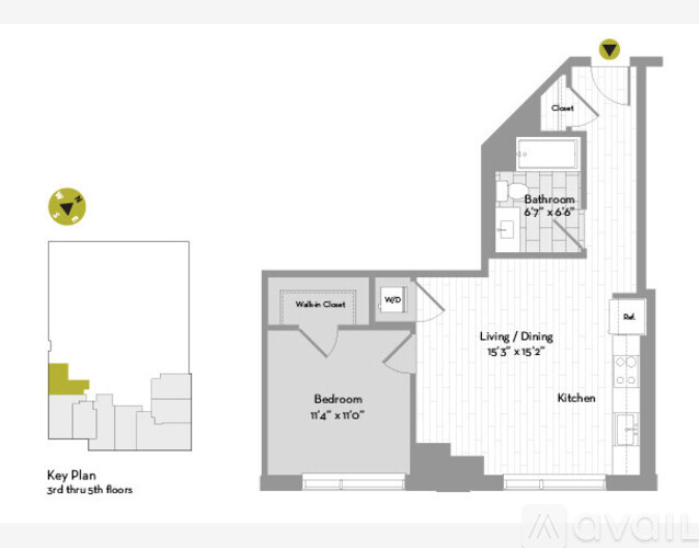 A floor plan of a 3rd floor apartment with a key plan on the left.