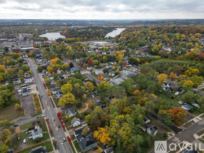 A small town with a river running through it.