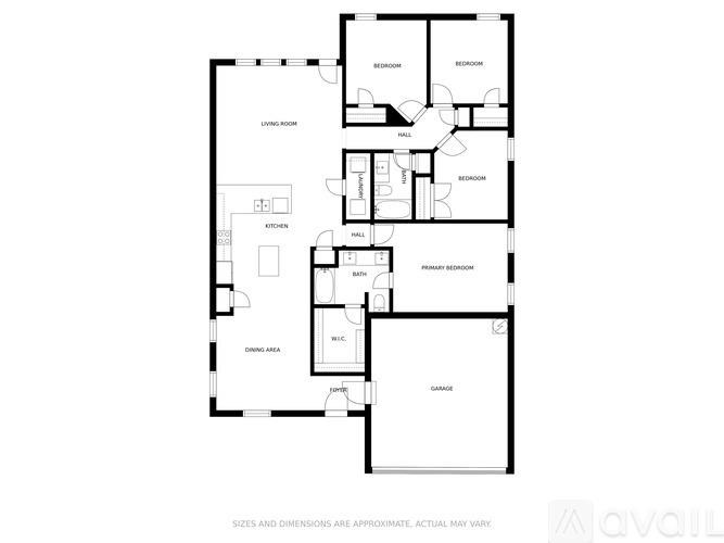 A black and white image of a house floor plan.