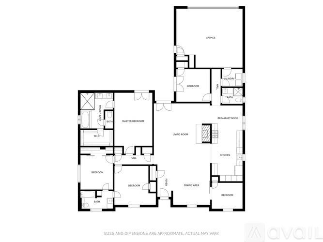A black and white image of a floor plan for an apartment.
