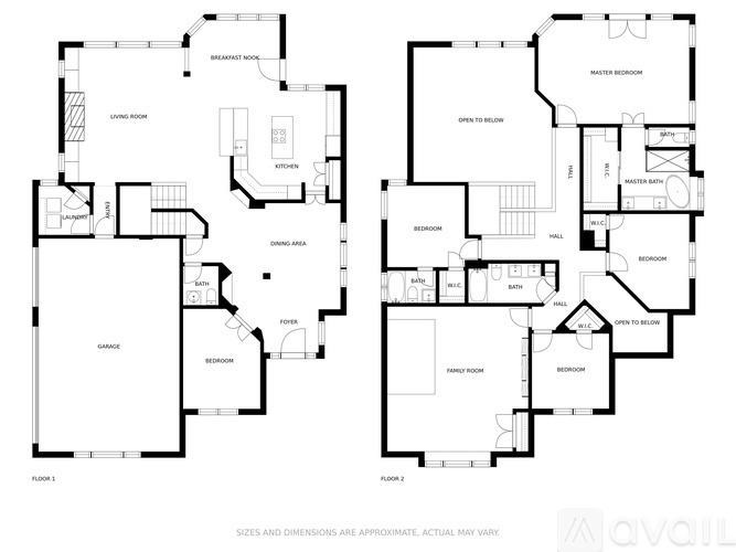 A floor plan of a two-story house with a living room, dining room, kitchen, and multiple bedrooms.