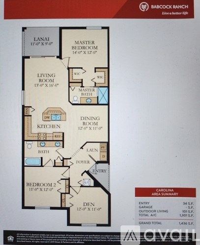 A floor plan for a home with a living room, dining room, kitchen, two bedrooms, a master bedroom, and a laundry room.