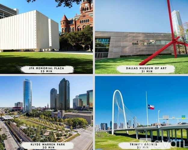 A collage of four images showcasing different landmarks with estimated visiting times.