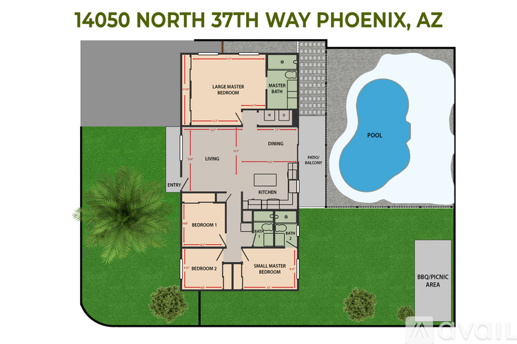 A floor plan of a house at 14050 North 37th Way Phoenix, AZ.