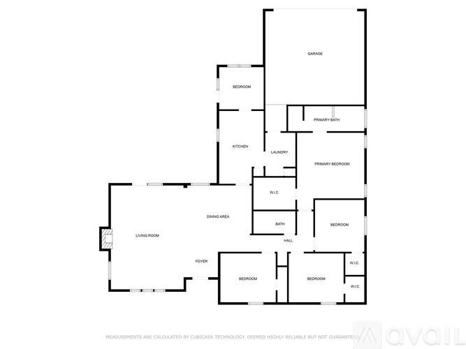 A floor plan of a house with labeled rooms such as Bedroom, Bath, Kitchen, and Living Room.