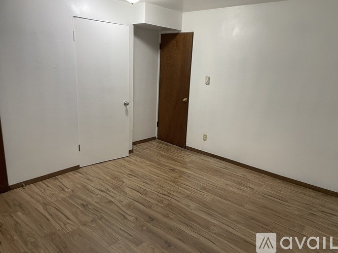 A room with a white door and a brown door.