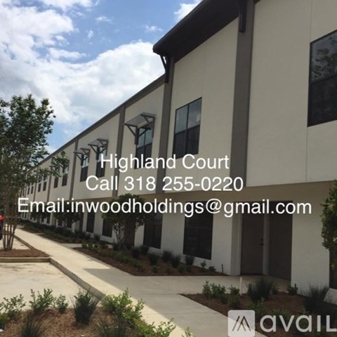 The image shows a building with the text "Highland Court" and contact information including a phone number and an email address.