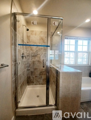 A bathroom with a walk-in shower and a bathtub.