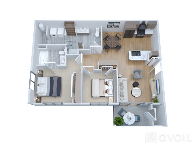 A floor plan of a house with a kitchen, living room, and bedrooms.