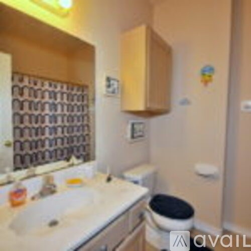 A bathroom with a sink, mirror, and toilet.