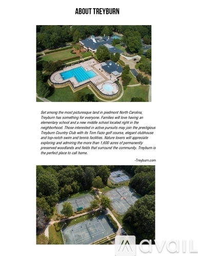 An aerial view of a community with a swimming pool and a golf course.