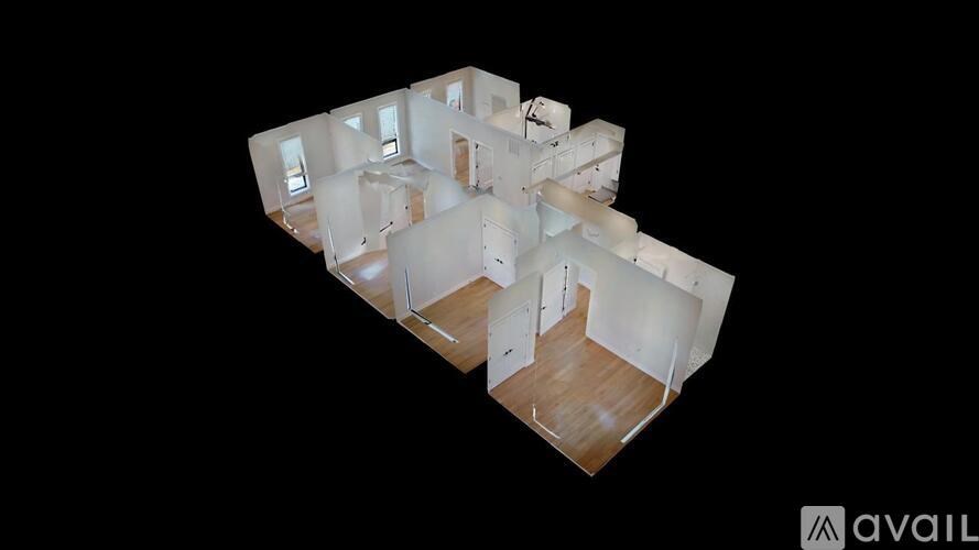 A 3D rendered image of a modern house interior.