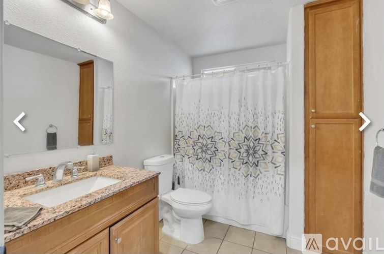 A bathroom with a sink, toilet, and shower curtain.
