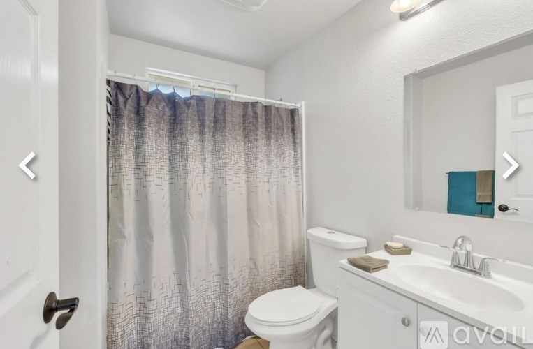 A bathroom with a toilet, sink, and shower curtain.