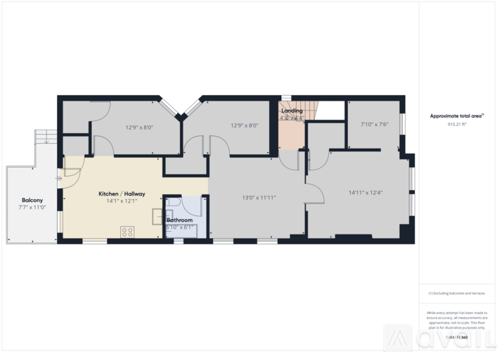 A floor plan of a house with a kitchen, living room, and two bedrooms.