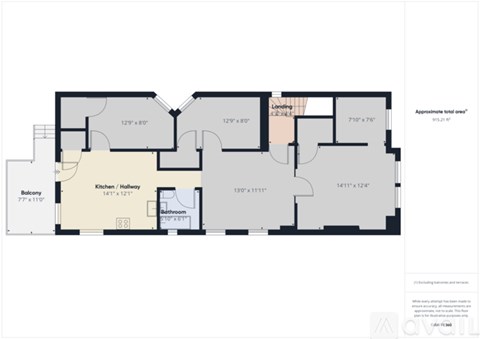 A floor plan of a house with a kitchen, living room, and two bedrooms.