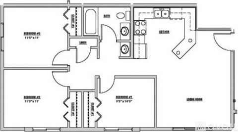 A black and white image of a floor plan for a house.