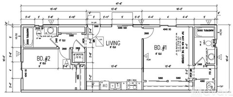 A black and white architectural floor plan for a living space.
