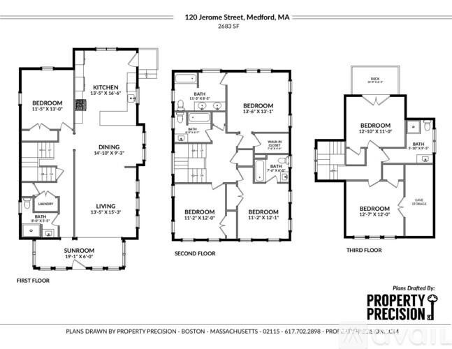 Floor plan of a three-story townhouse.