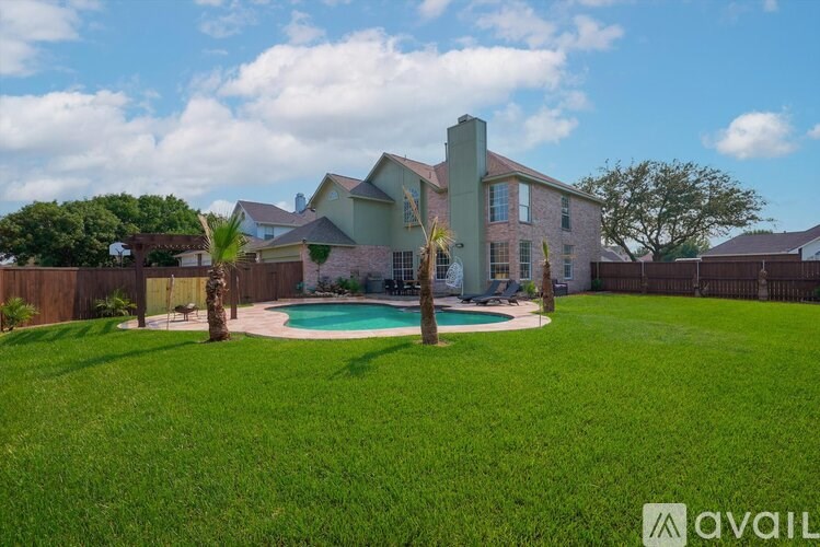 A large house with a pool in the backyard.