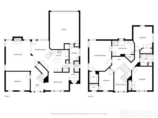 A floor plan of a house with a living room, dining room, kitchen, and multiple bathrooms.