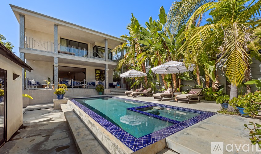 A large house with a pool in the backyard.