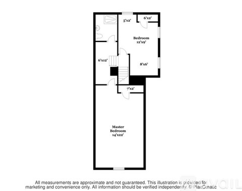 A floor plan of a room with two bedrooms and a master bedroom.