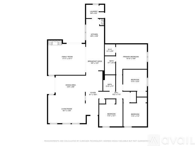 A floor plan of a house with labeled rooms and dimensions.